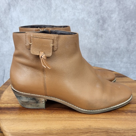 Cole Haan Grand OS Ankle Boots Womens 11 Brown Leather Ankle Booties Side Zip - Picture 1 of 14